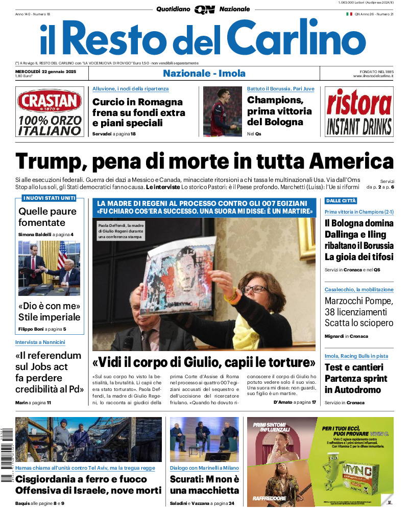 Prima-pagina-il resto del carlino-edizione-di-oggi-20250122